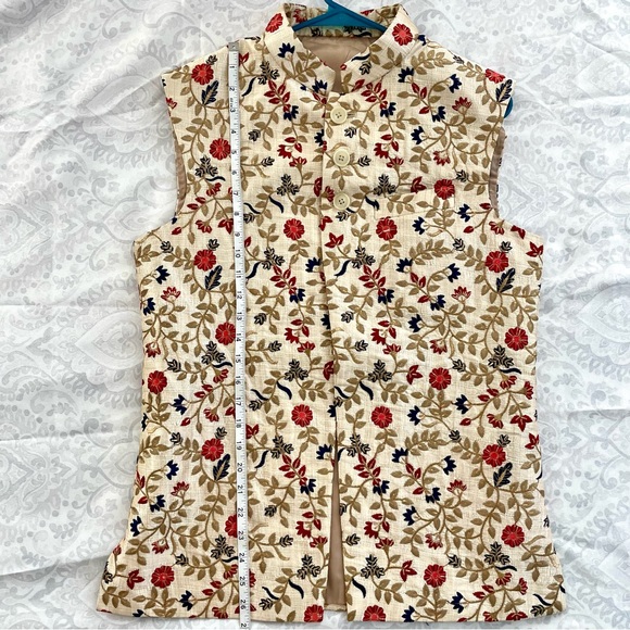 Men’s Beige Waistcoat Nehru Jacket ( with Maroon Pocket square) - Picture 6 of 6